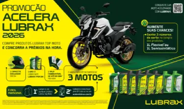 Promoção Acelera Lubrax 2026 sorteia 3 motos e distribui capacetes exclusivos e mais de dois mil prêmios instantâneos